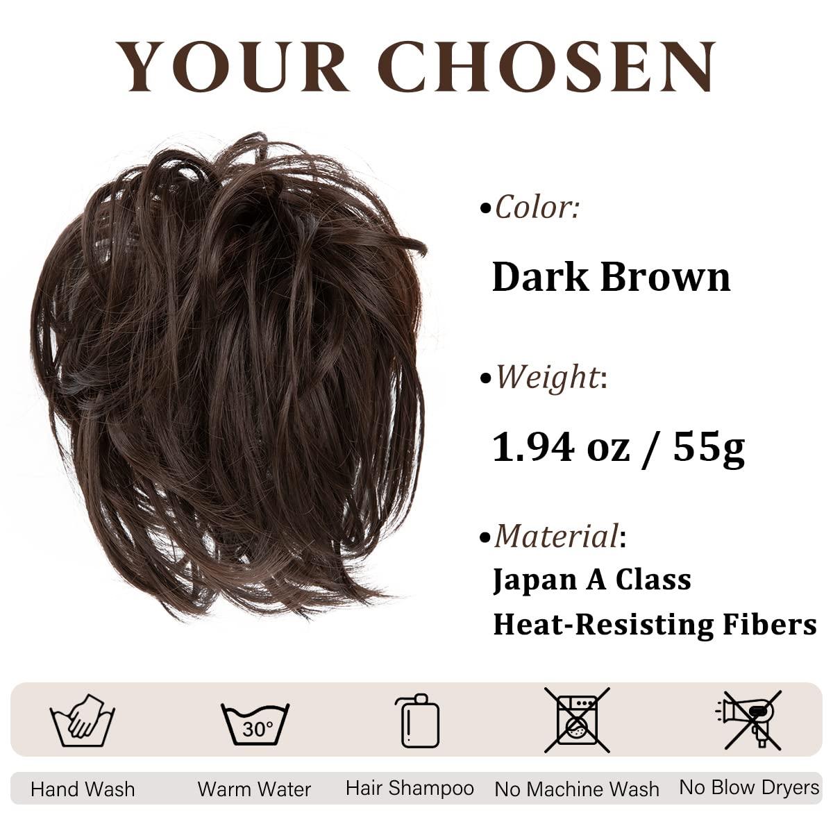 imageSARLA Messy Hair Bun Hair Pieces Curly Synthetic Updo Fake Scrunchies Ponytail Extension for Women Dirty Blonde 1PCS1PCDark Brown