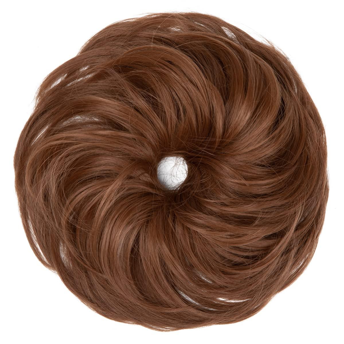 imageSARLA Messy Hair Bun Hair Pieces Curly Synthetic Updo Fake Scrunchies Ponytail Extension for Women Dirty Blonde 1PCS1PCLight Auburn