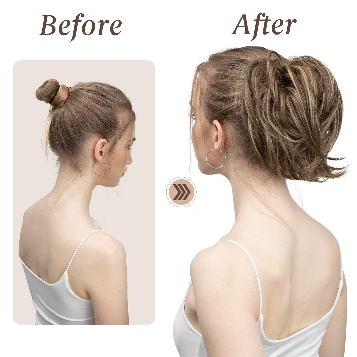 imageSARLA Messy Hair Bun Hair Pieces Curly Synthetic Updo Fake Scrunchies Ponytail Extension for Women Dirty Blonde 1PCS1PCLight Auburn