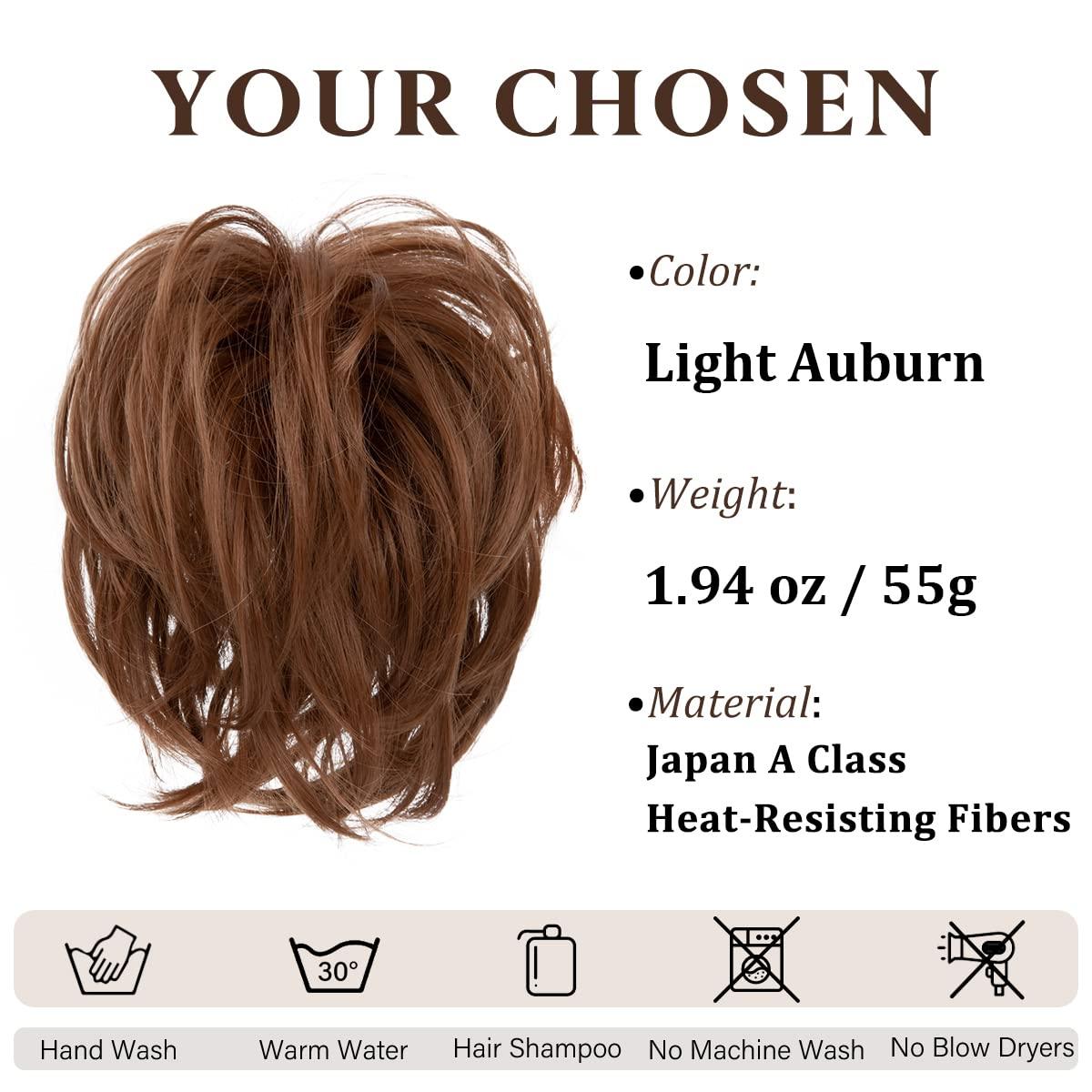 imageSARLA Messy Hair Bun Hair Pieces Curly Synthetic Updo Fake Scrunchies Ponytail Extension for Women Dirty Blonde 1PCS1PCLight Auburn