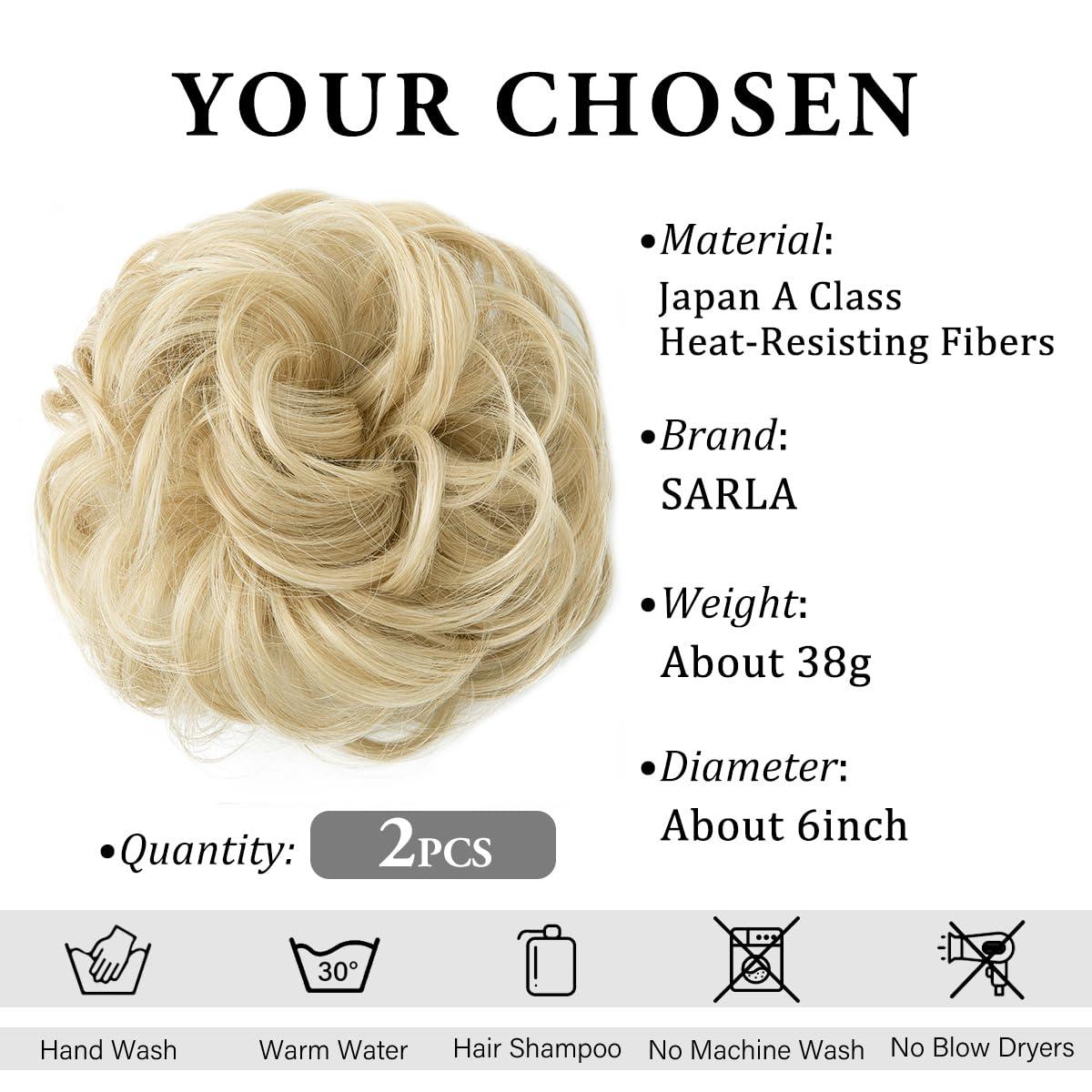 imageSARLA Messy Hair Bun Hair Pieces Curly Synthetic Updo Fake Scrunchies Ponytail Extension for Women Dirty Blonde 1PCS2PCSAsh Blonde