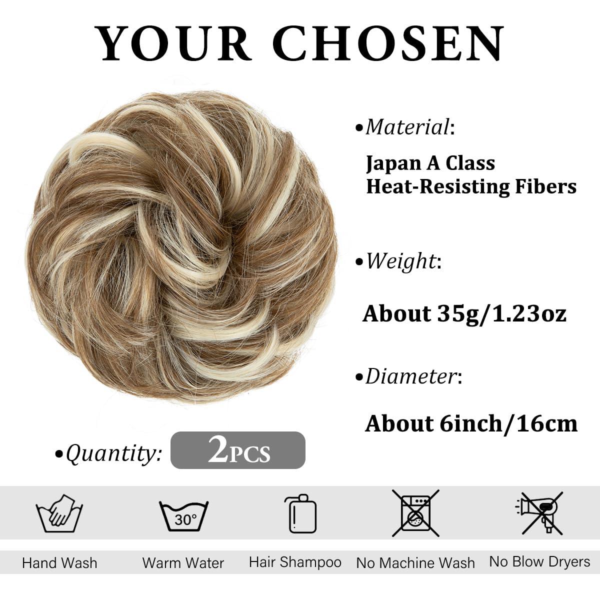 imageSARLA Messy Hair Bun Hair Pieces Curly Synthetic Updo Fake Scrunchies Ponytail Extension for Women Dirty Blonde 1PCS2PCSBahama Beige
