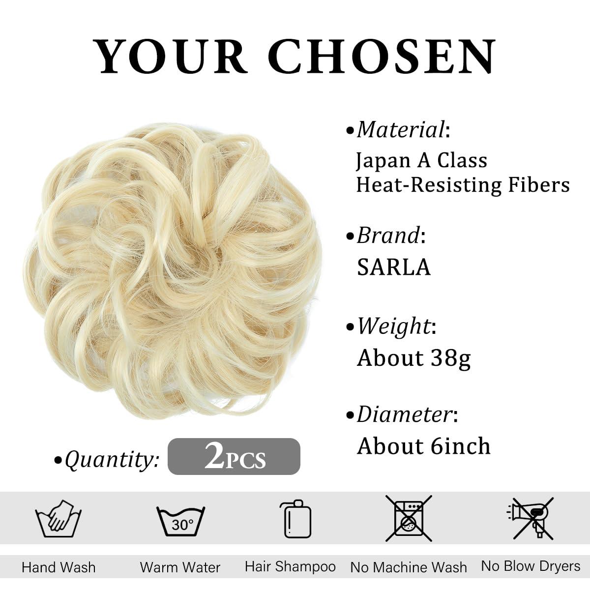 imageSARLA Messy Hair Bun Hair Pieces Curly Synthetic Updo Fake Scrunchies Ponytail Extension for Women Dirty Blonde 1PCS2PCSBeach Blonde