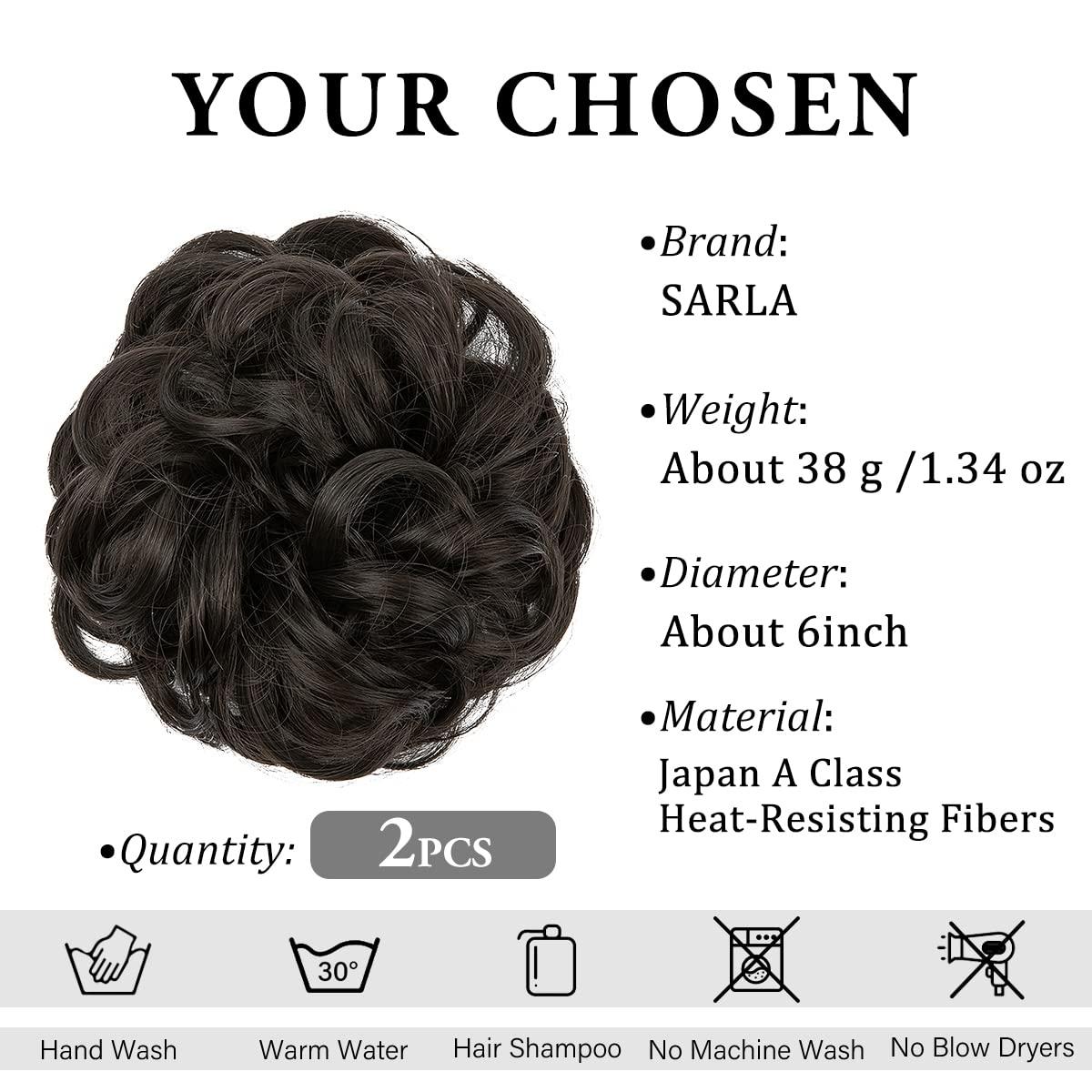imageSARLA Messy Hair Bun Hair Pieces Curly Synthetic Updo Fake Scrunchies Ponytail Extension for Women Dirty Blonde 1PCS2PCSBlack Brown