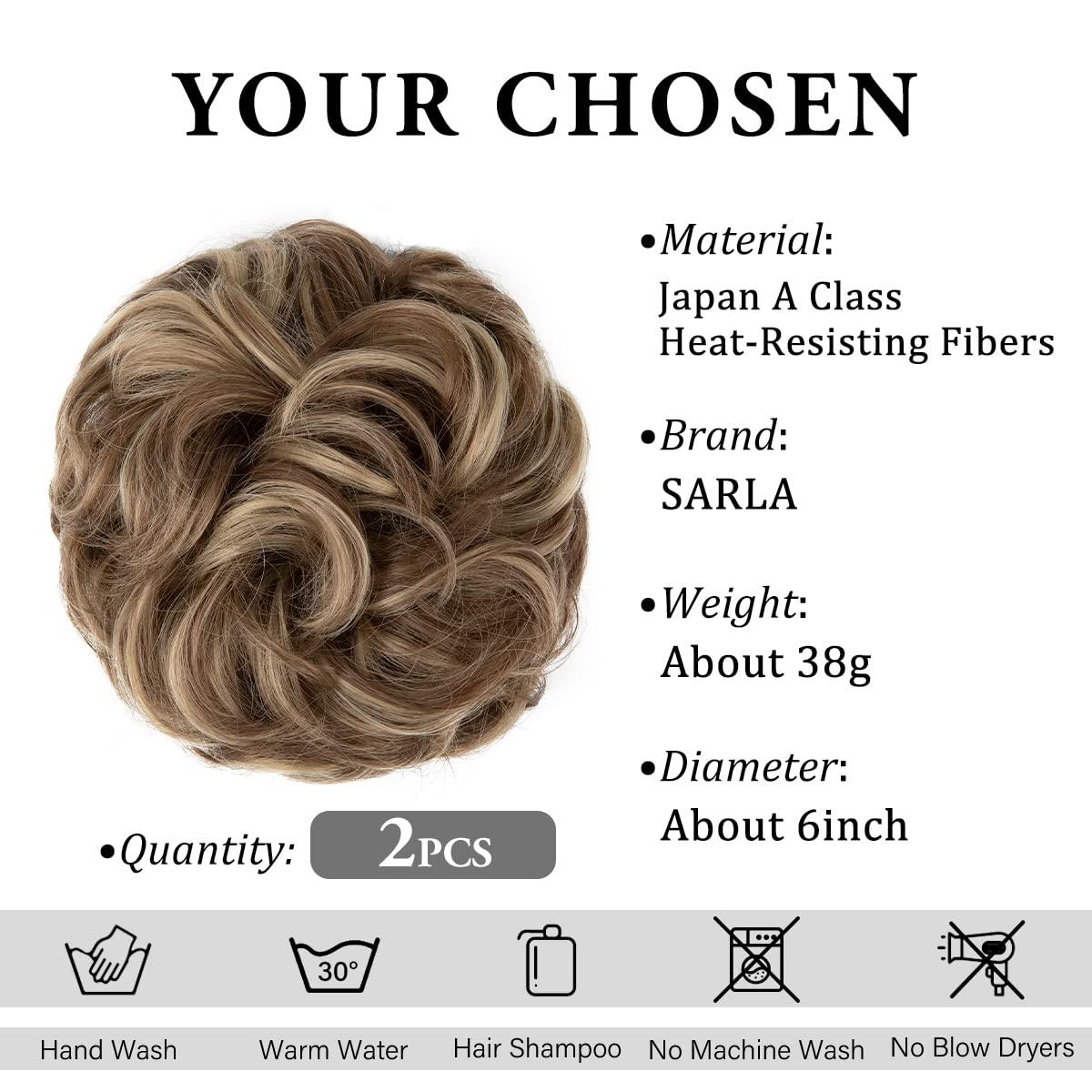 imageSARLA Messy Hair Bun Hair Pieces Curly Synthetic Updo Fake Scrunchies Ponytail Extension for Women Dirty Blonde 1PCS2PCSBrunette Ash Blonde