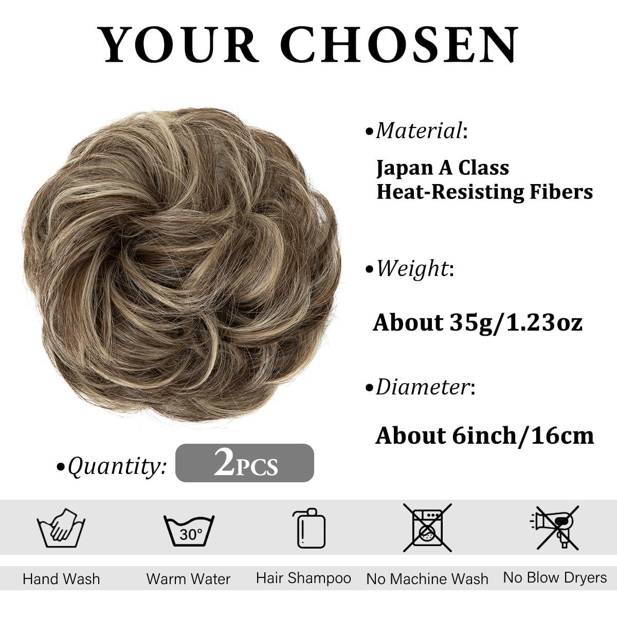 imageSARLA Messy Hair Bun Hair Pieces Curly Synthetic Updo Fake Scrunchies Ponytail Extension for Women Dirty Blonde 1PCS2PCSBrunette Blonde Multi