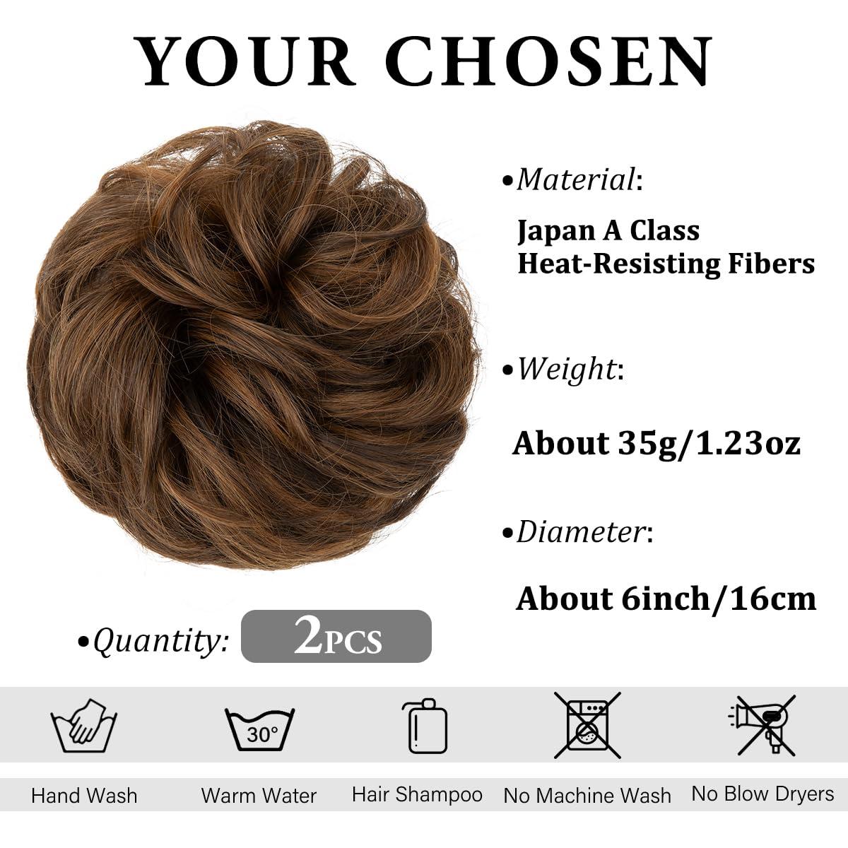 imageSARLA Messy Hair Bun Hair Pieces Curly Synthetic Updo Fake Scrunchies Ponytail Extension for Women Dirty Blonde 1PCS2PCSChocolate