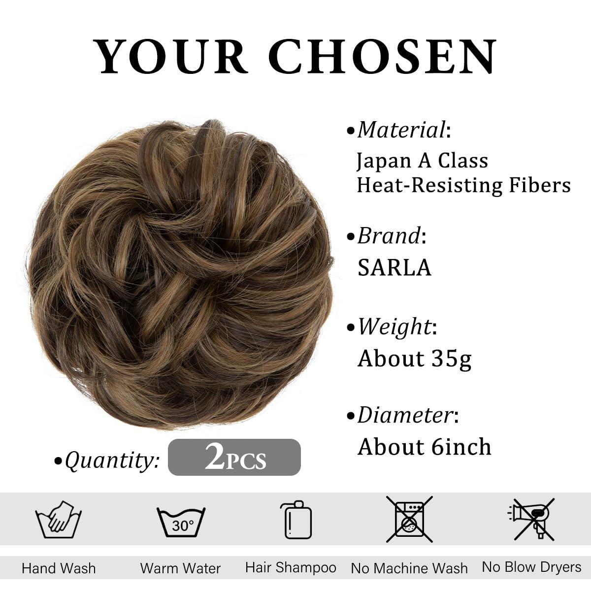 imageSARLA Messy Hair Bun Hair Pieces Curly Synthetic Updo Fake Scrunchies Ponytail Extension for Women Dirty Blonde 1PCS2PCSCoffee Brown