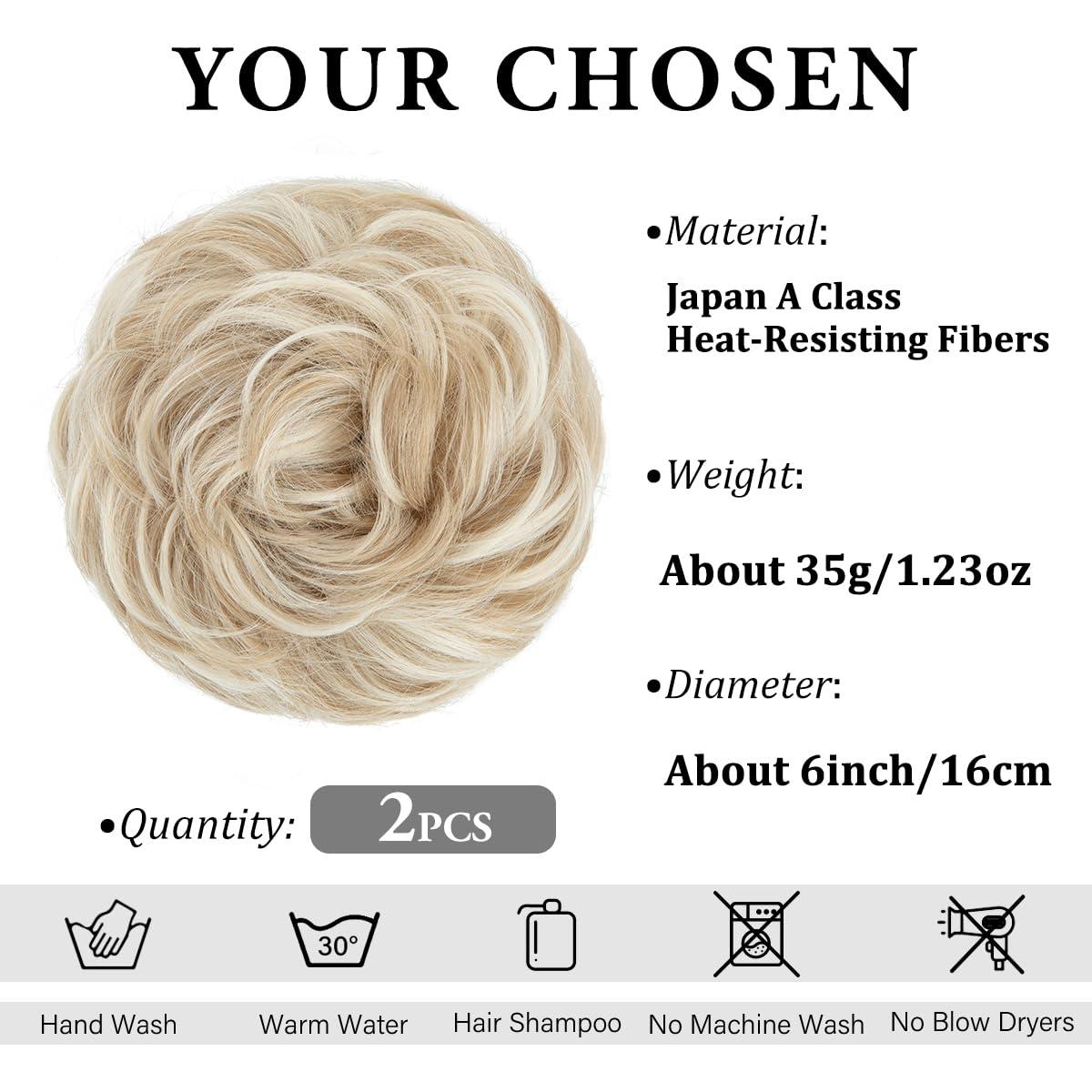 imageSARLA Messy Hair Bun Hair Pieces Curly Synthetic Updo Fake Scrunchies Ponytail Extension for Women Dirty Blonde 1PCS2PCSCream Blonde