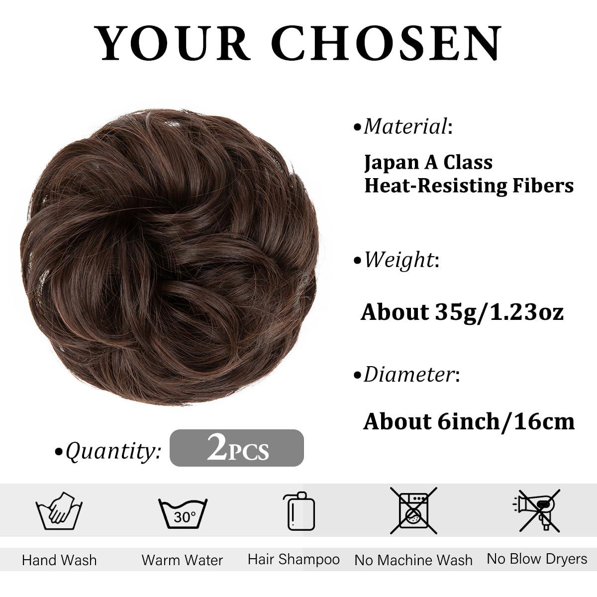 imageSARLA Messy Hair Bun Hair Pieces Curly Synthetic Updo Fake Scrunchies Ponytail Extension for Women Dirty Blonde 1PCS2PCSDark Chocolate