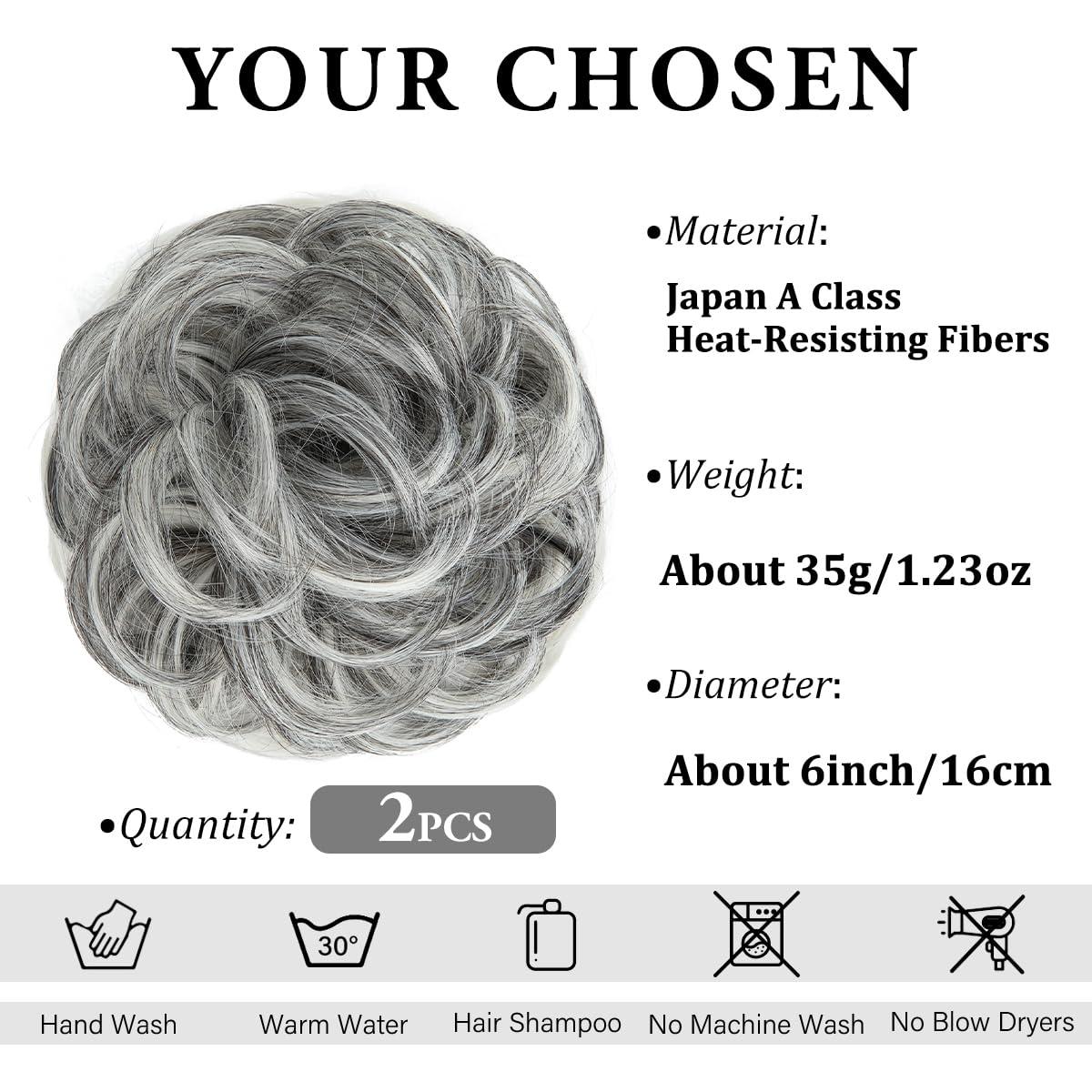 imageSARLA Messy Hair Bun Hair Pieces Curly Synthetic Updo Fake Scrunchies Ponytail Extension for Women Dirty Blonde 1PCS2PCSDark Grey