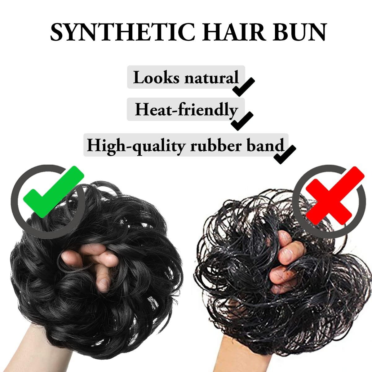 imageSARLA Messy Hair Bun Hair Pieces Curly Synthetic Updo Fake Scrunchies Ponytail Extension for Women Dirty Blonde 1PCS2PCSDark Grey