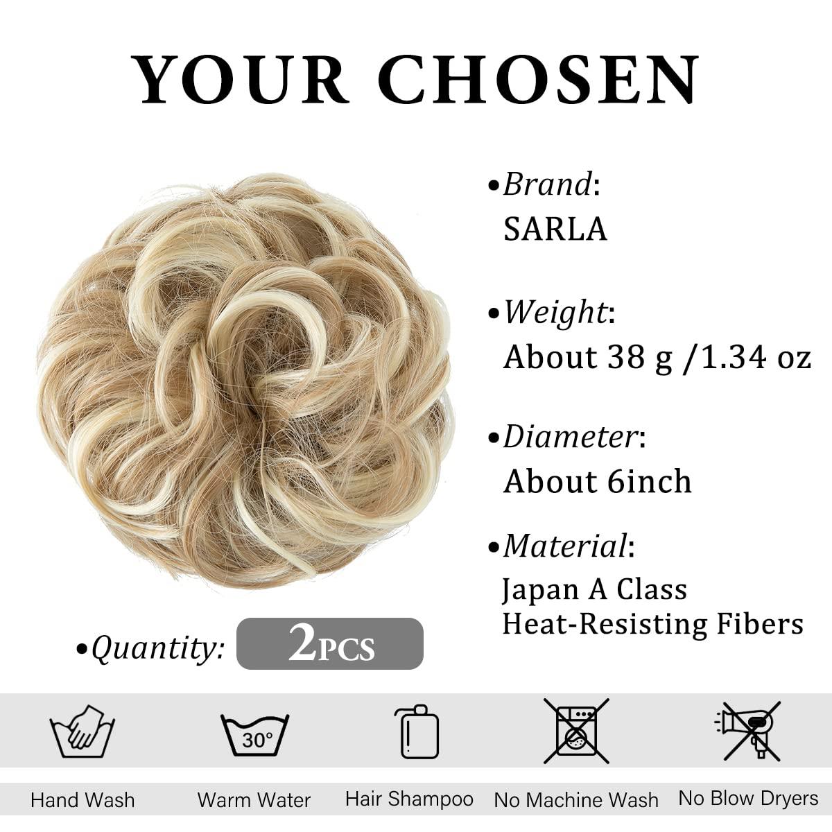 imageSARLA Messy Hair Bun Hair Pieces Curly Synthetic Updo Fake Scrunchies Ponytail Extension for Women Dirty Blonde 1PCS2PCSDirty Blonde