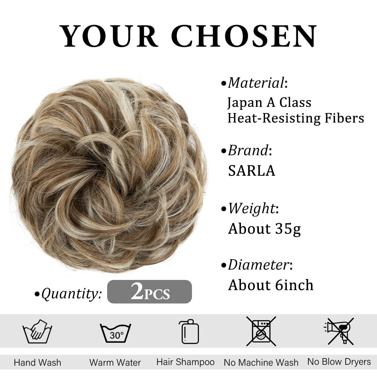 imageSARLA Messy Hair Bun Hair Pieces Curly Synthetic Updo Fake Scrunchies Ponytail Extension for Women Dirty Blonde 1PCS2PCSGolden Blonde