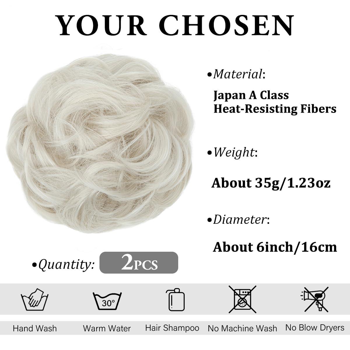 imageSARLA Messy Hair Bun Hair Pieces Curly Synthetic Updo Fake Scrunchies Ponytail Extension for Women Dirty Blonde 1PCS2PCSIce Blonde