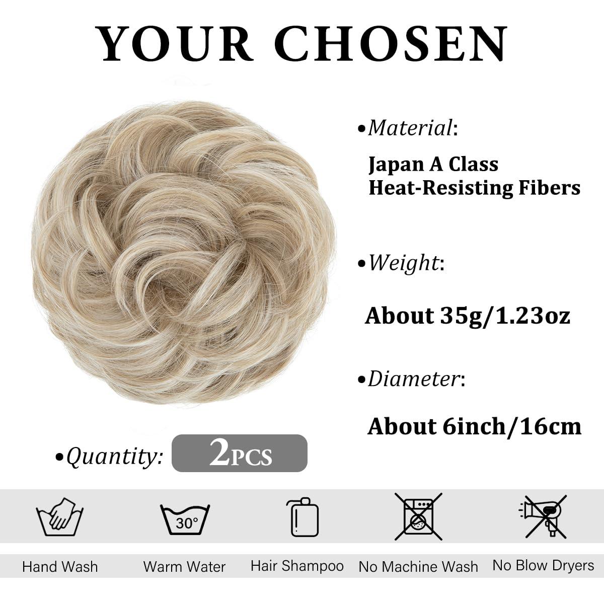 imageSARLA Messy Hair Bun Hair Pieces Curly Synthetic Updo Fake Scrunchies Ponytail Extension for Women Dirty Blonde 1PCS2PCSIvory Grey