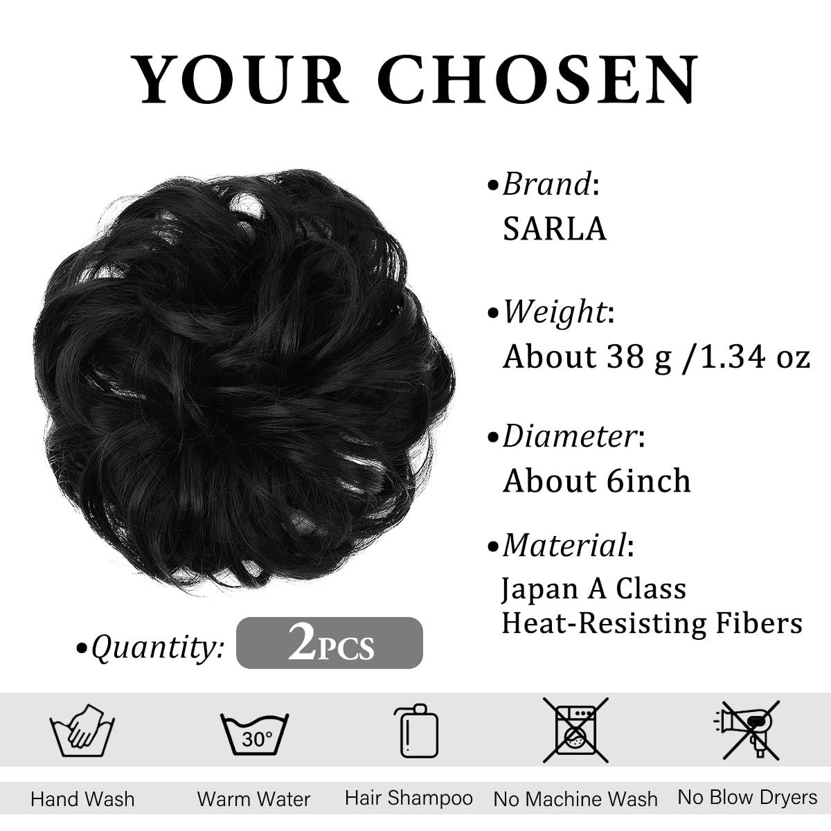 imageSARLA Messy Hair Bun Hair Pieces Curly Synthetic Updo Fake Scrunchies Ponytail Extension for Women Dirty Blonde 1PCS2PCSJet Black