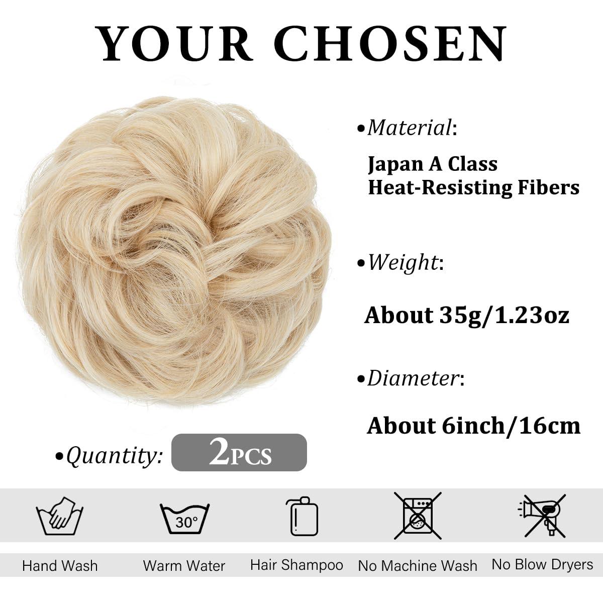 imageSARLA Messy Hair Bun Hair Pieces Curly Synthetic Updo Fake Scrunchies Ponytail Extension for Women Dirty Blonde 1PCS2PCSLight Champagne