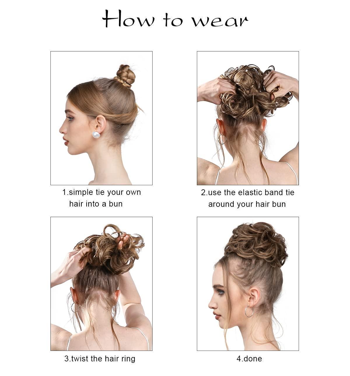 imageSARLA Messy Hair Bun Hair Pieces Curly Synthetic Updo Fake Scrunchies Ponytail Extension for Women Dirty Blonde 1PCS2PCSPepper Grey