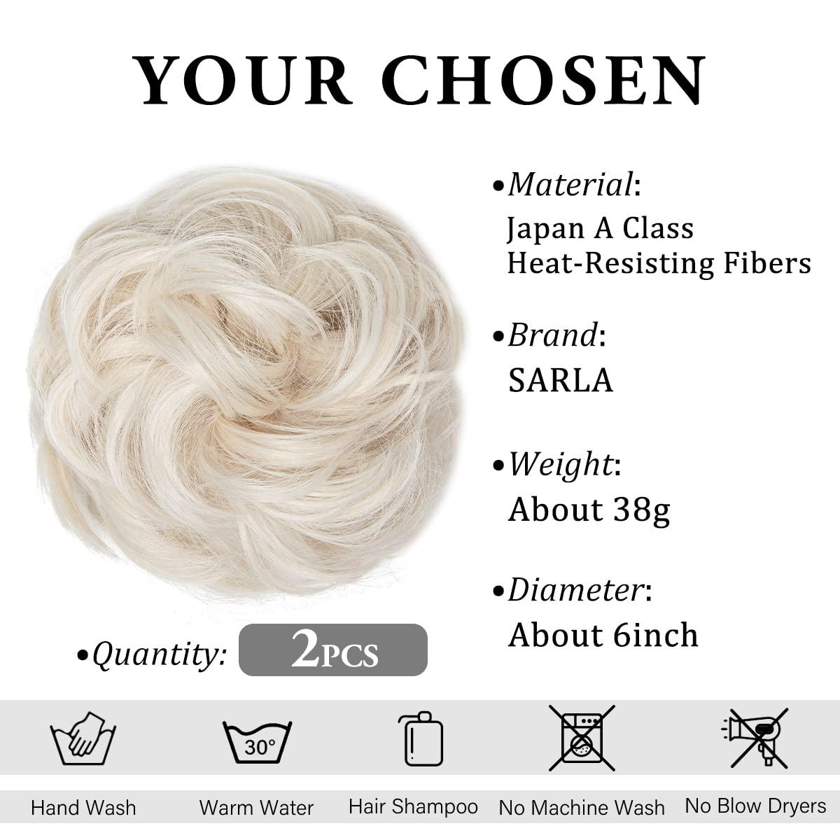imageSARLA Messy Hair Bun Hair Pieces Curly Synthetic Updo Fake Scrunchies Ponytail Extension for Women Dirty Blonde 1PCS2PCSPlatinum Blonde