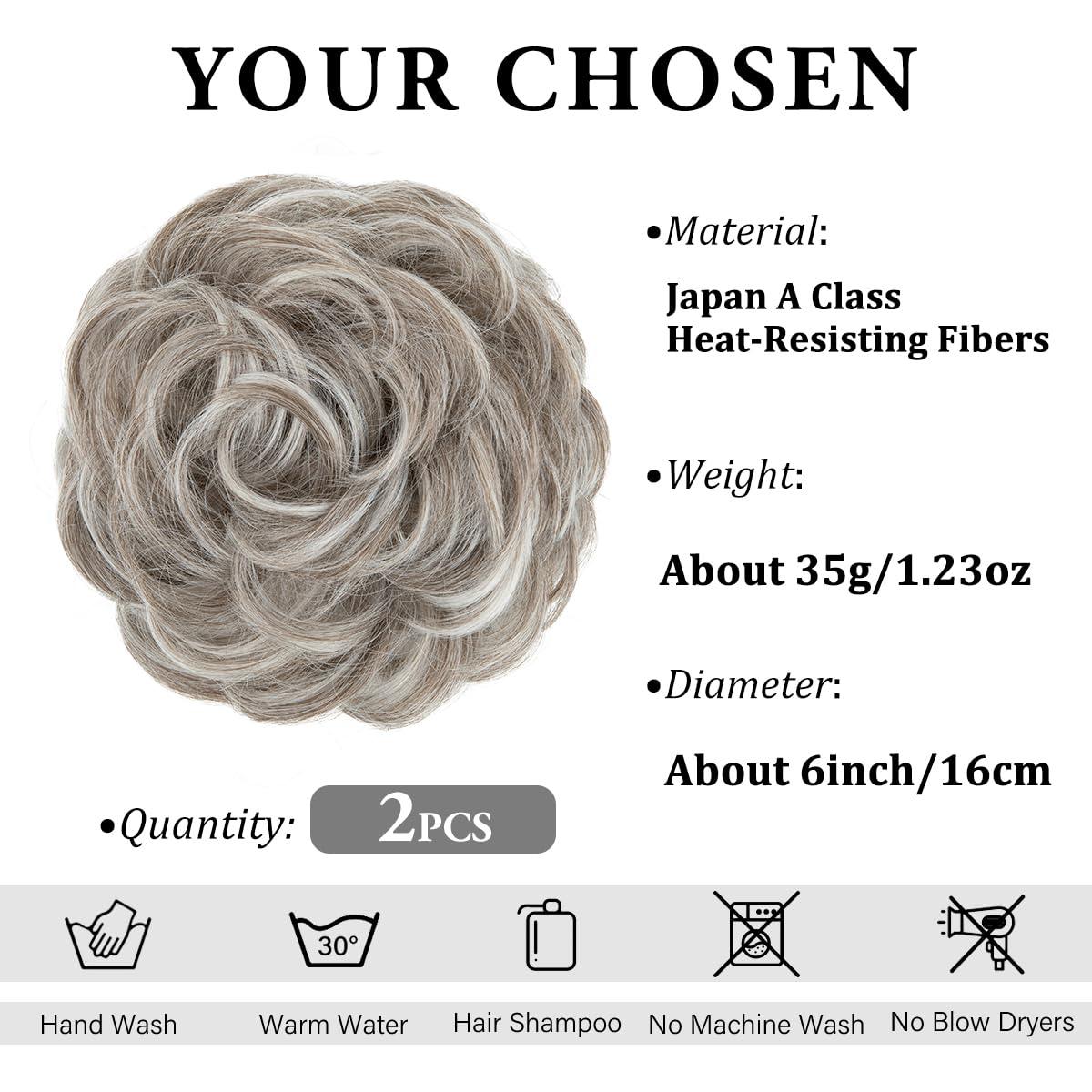 imageSARLA Messy Hair Bun Hair Pieces Curly Synthetic Updo Fake Scrunchies Ponytail Extension for Women Dirty Blonde 1PCS2PCSPolar Silver
