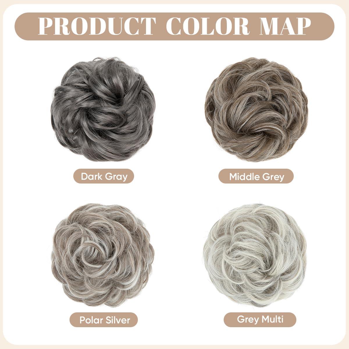 imageSARLA Messy Hair Bun Hair Pieces Curly Synthetic Updo Fake Scrunchies Ponytail Extension for Women Dirty Blonde 1PCS2PCSPolar Silver