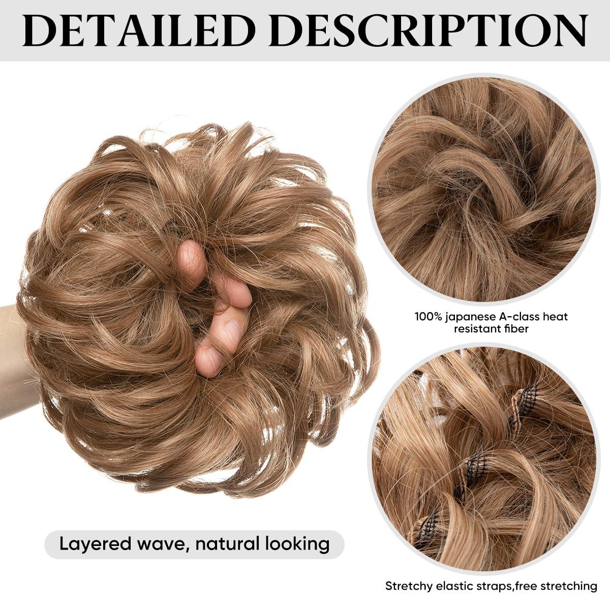 imageSARLA Messy Hair Bun Hair Pieces Curly Synthetic Updo Fake Scrunchies Ponytail Extension for Women Dirty Blonde 1PCS2PCSRed Vino