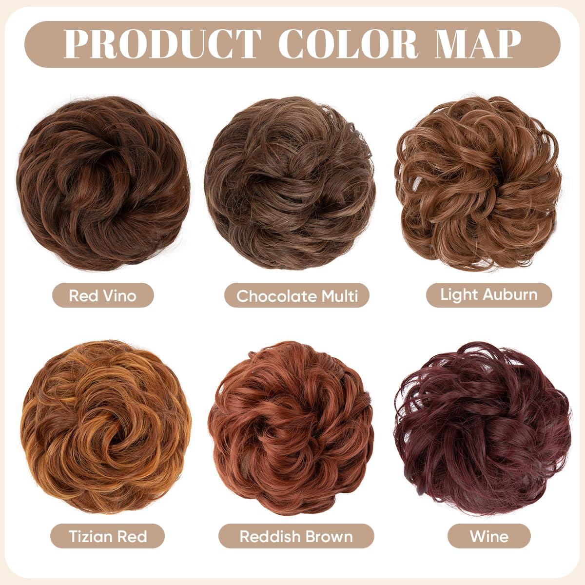 imageSARLA Messy Hair Bun Hair Pieces Curly Synthetic Updo Fake Scrunchies Ponytail Extension for Women Dirty Blonde 1PCS2PCSRed Vino