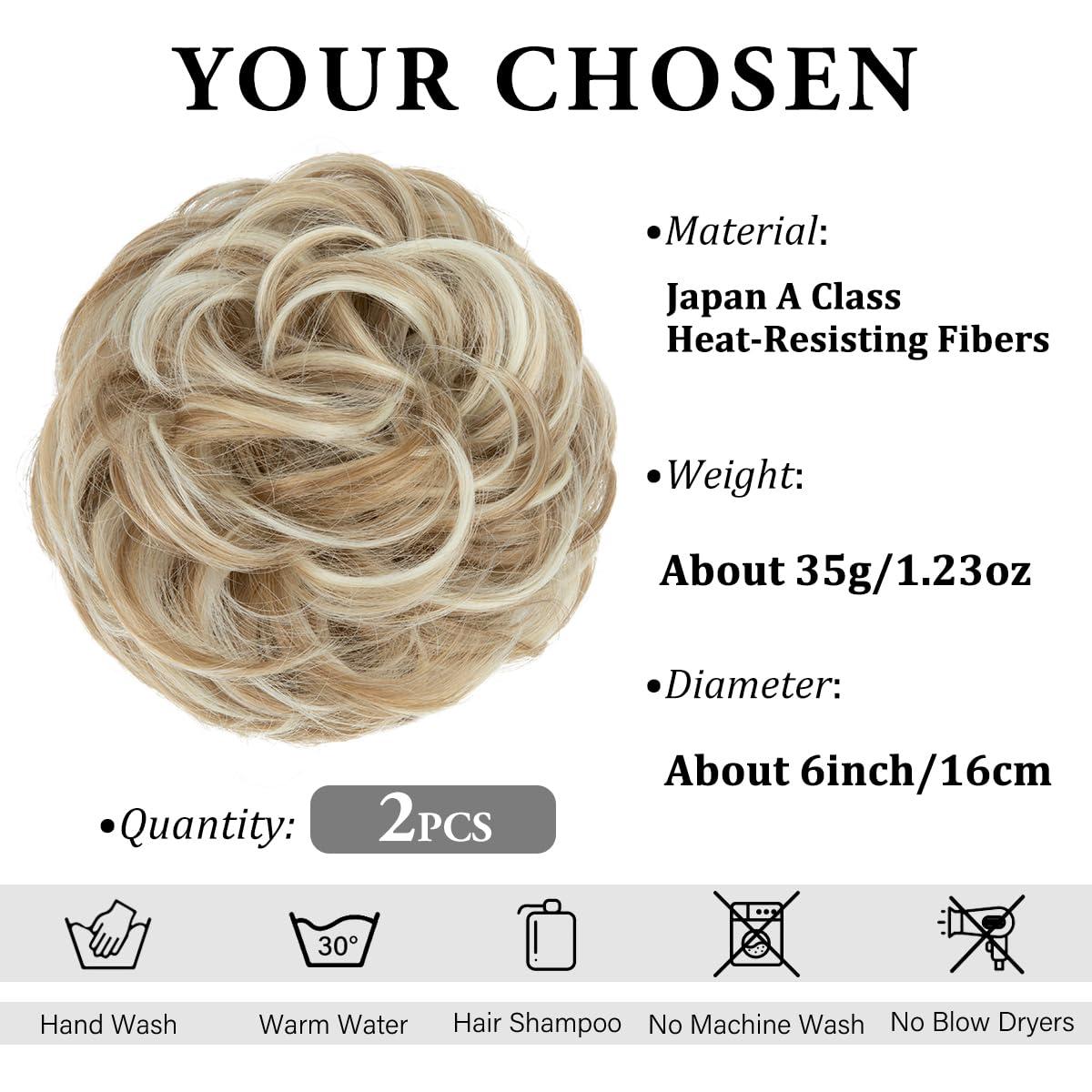 imageSARLA Messy Hair Bun Hair Pieces Curly Synthetic Updo Fake Scrunchies Ponytail Extension for Women Dirty Blonde 1PCS2PCSSunny Blonde