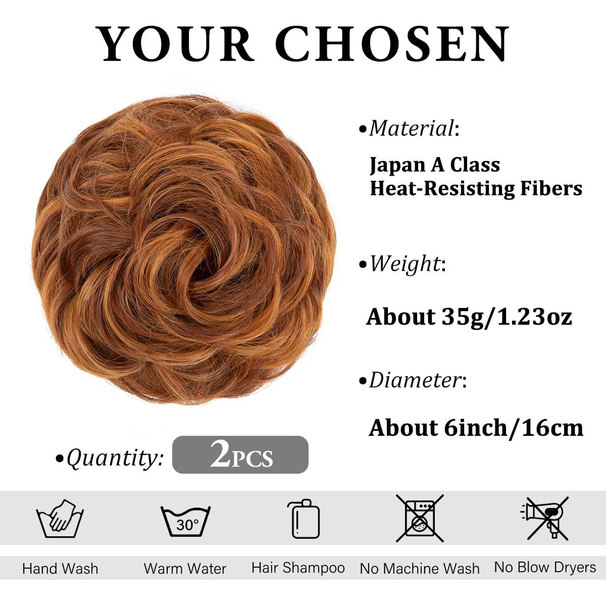 imageSARLA Messy Hair Bun Hair Pieces Curly Synthetic Updo Fake Scrunchies Ponytail Extension for Women Dirty Blonde 1PCS2PCSTizian Red