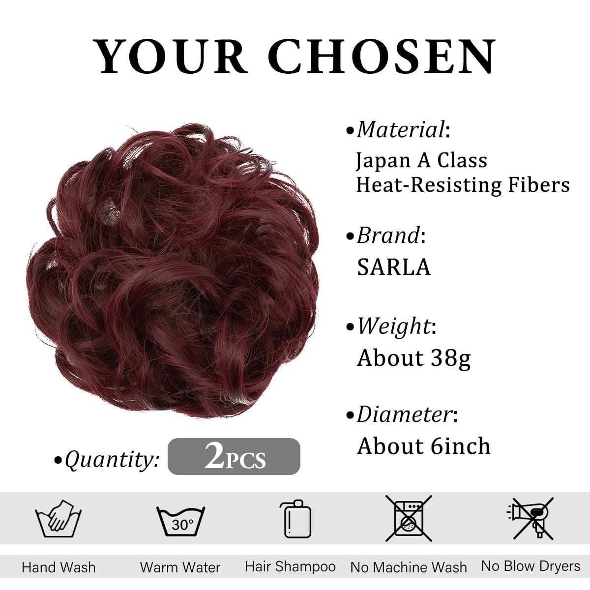 imageSARLA Messy Hair Bun Hair Pieces Curly Synthetic Updo Fake Scrunchies Ponytail Extension for Women Dirty Blonde 1PCS2PCSWine Red