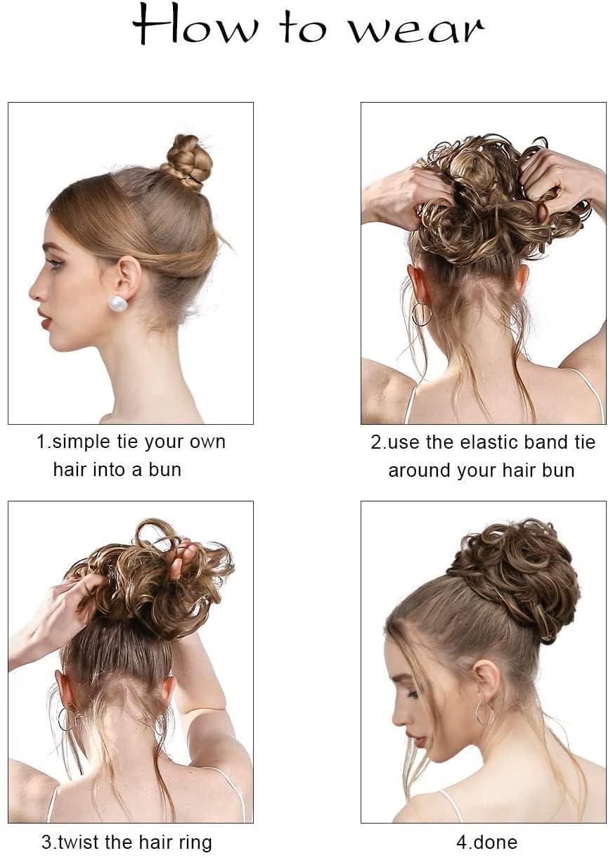 imageSARLA Messy Hair Bun Hair Pieces Curly Synthetic Updo Fake Scrunchies Ponytail Extension for Women Dirty Blonde 1PCS2PCSWine Red