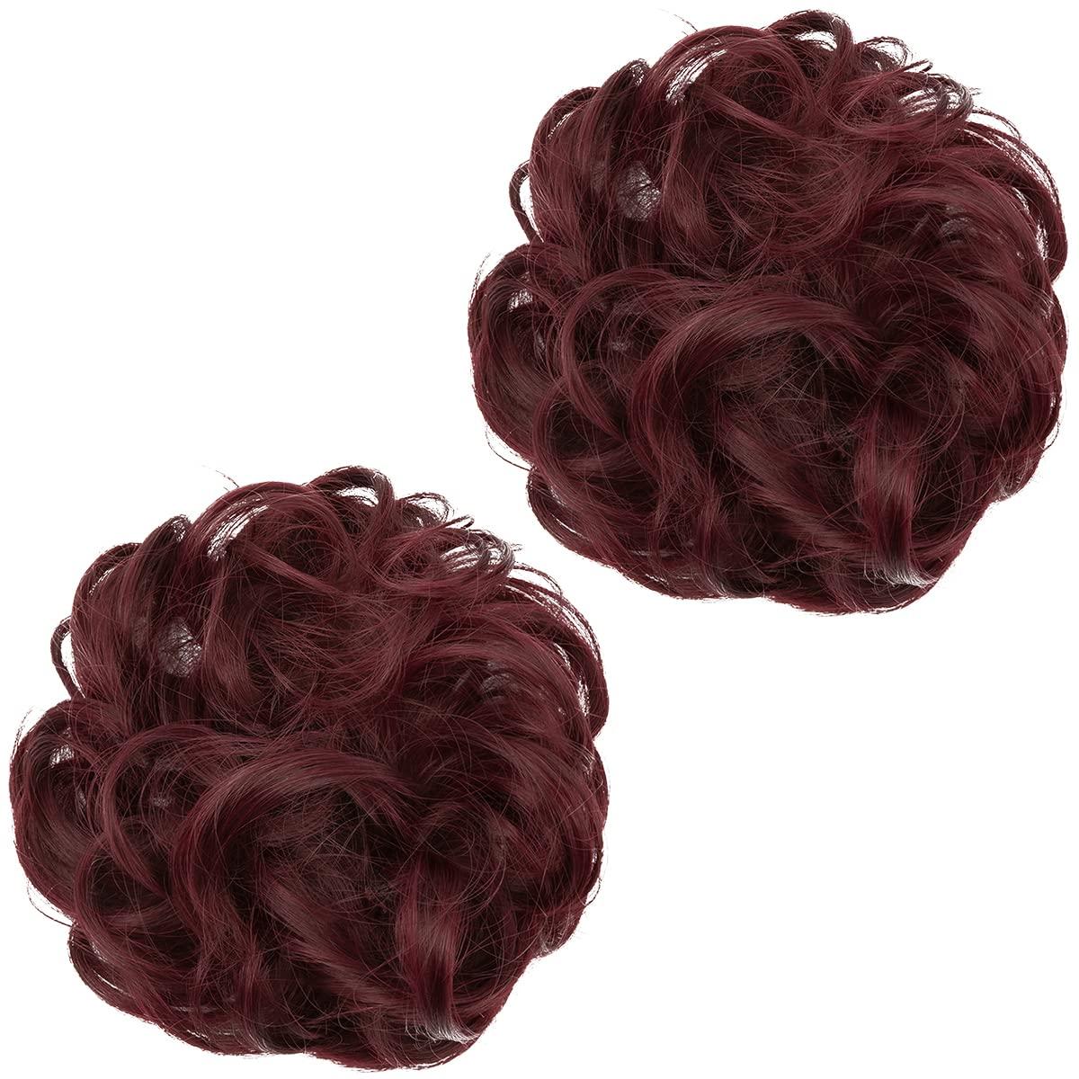 imageSARLA Messy Hair Bun Hair Pieces Curly Synthetic Updo Fake Scrunchies Ponytail Extension for Women Dirty Blonde 1PCS2PCSWine Red