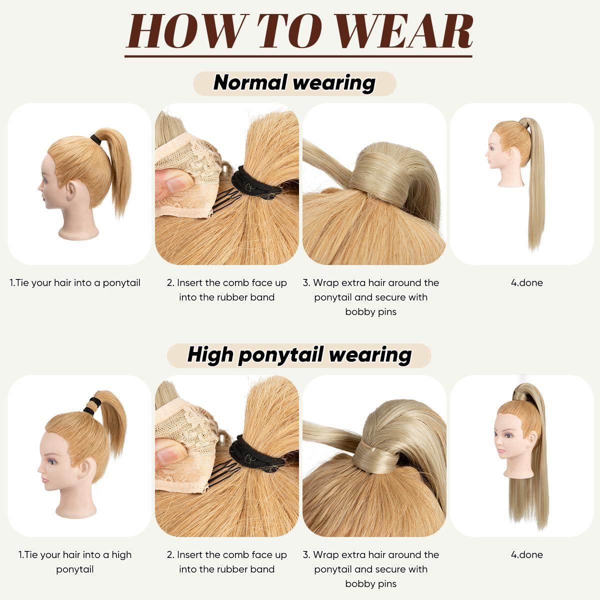 imageSARLA Ponytail Hair Extension Wrap Around Long Straight 24 Inch Synthetic Hairpiece for Women Black BrownBlack Brown