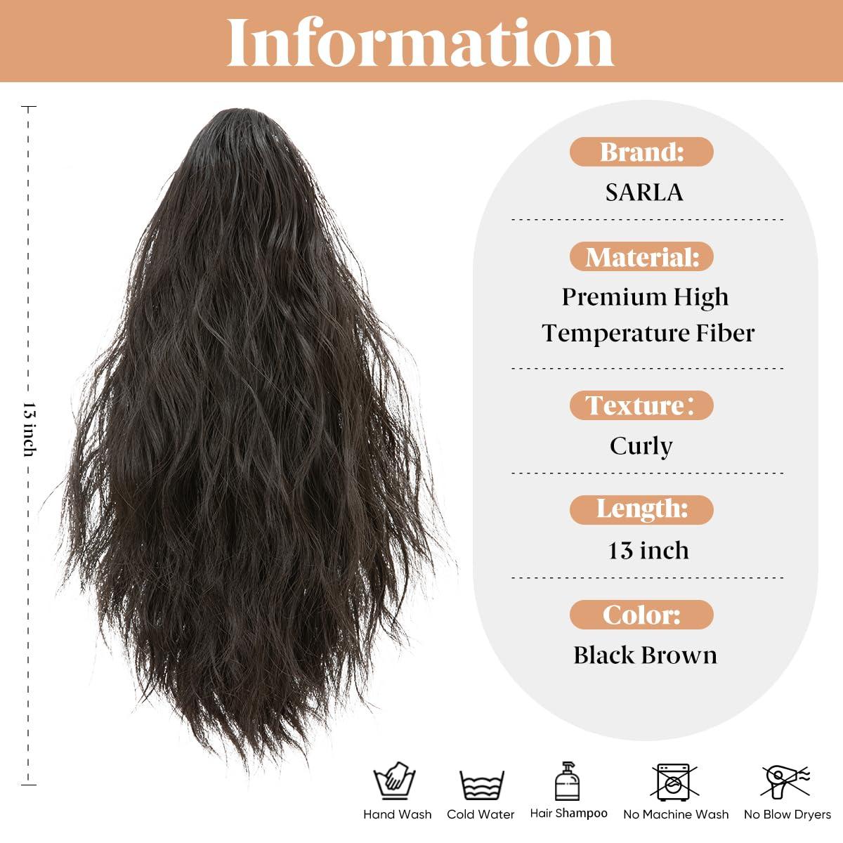 imageSARLA Short Ponytail Extension Claw Clip in 13 Inch Fluffy Synthetic Curly Wavy Pony Tail Hairpiece for Women Dirty BlondeBlack Brown
