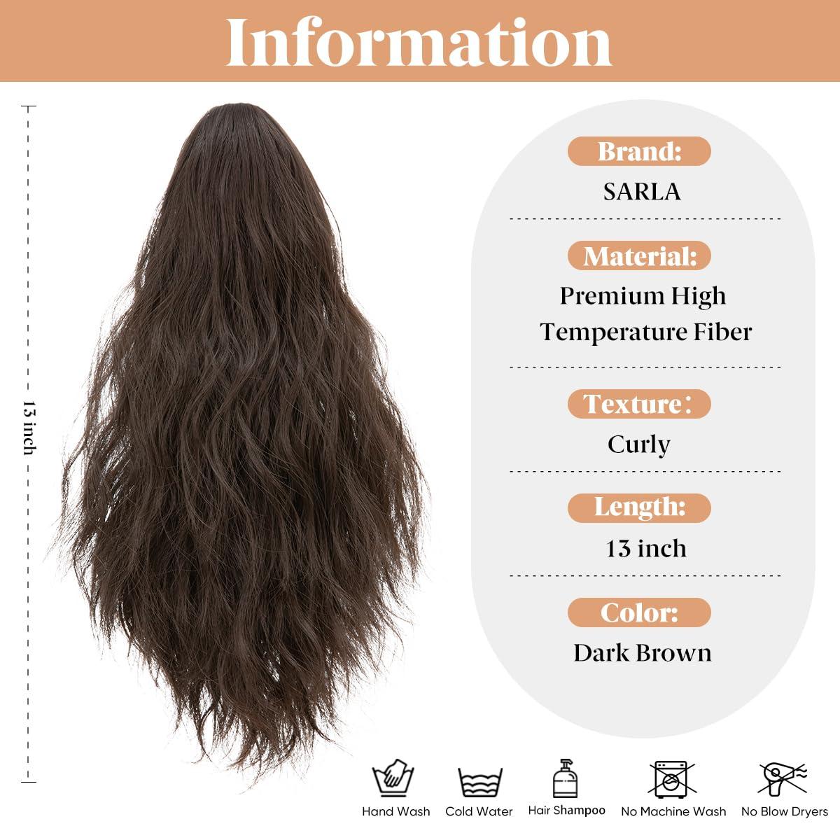 imageSARLA Short Ponytail Extension Claw Clip in 13 Inch Fluffy Synthetic Curly Wavy Pony Tail Hairpiece for Women Dirty BlondeDark Brown