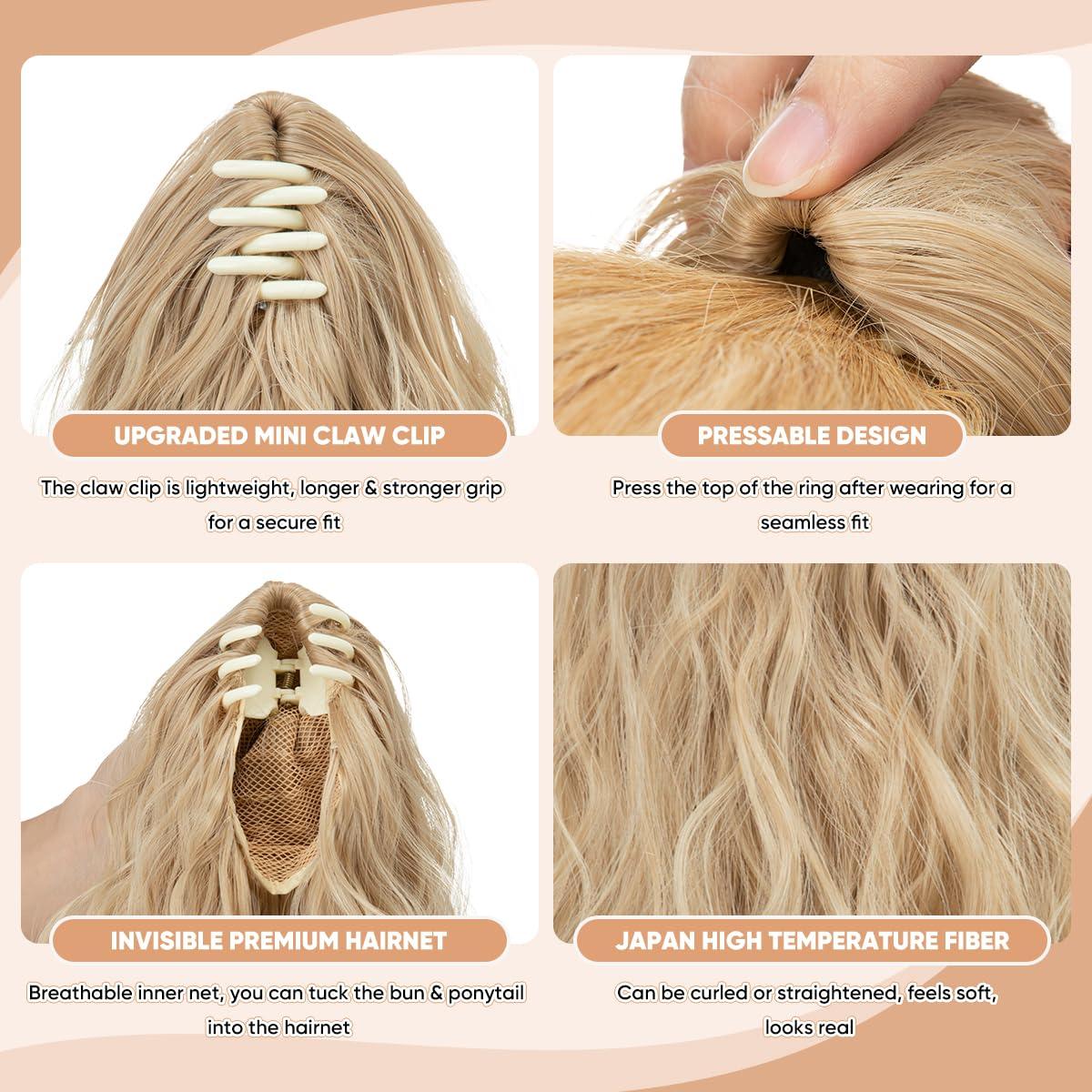 imageSARLA Short Ponytail Extension Claw Clip in 13 Inch Fluffy Synthetic Curly Wavy Pony Tail Hairpiece for Women Dirty BlondeSalt and Pepper