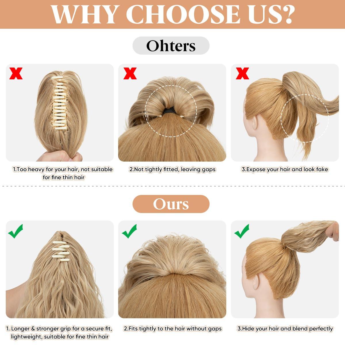 imageSARLA Short Ponytail Extension Claw Clip in 13 Inch Fluffy Synthetic Curly Wavy Pony Tail Hairpiece for Women Dirty BlondeSalt and Pepper