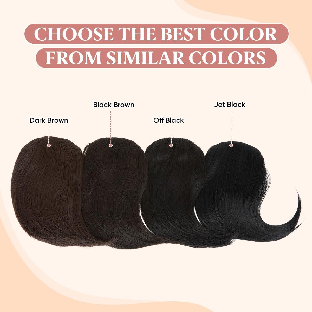 imageSARLA Side Hair Bangs Clip in Off Black One Piece Straight Synthetic Bangs Extension for WomenBlack Brown