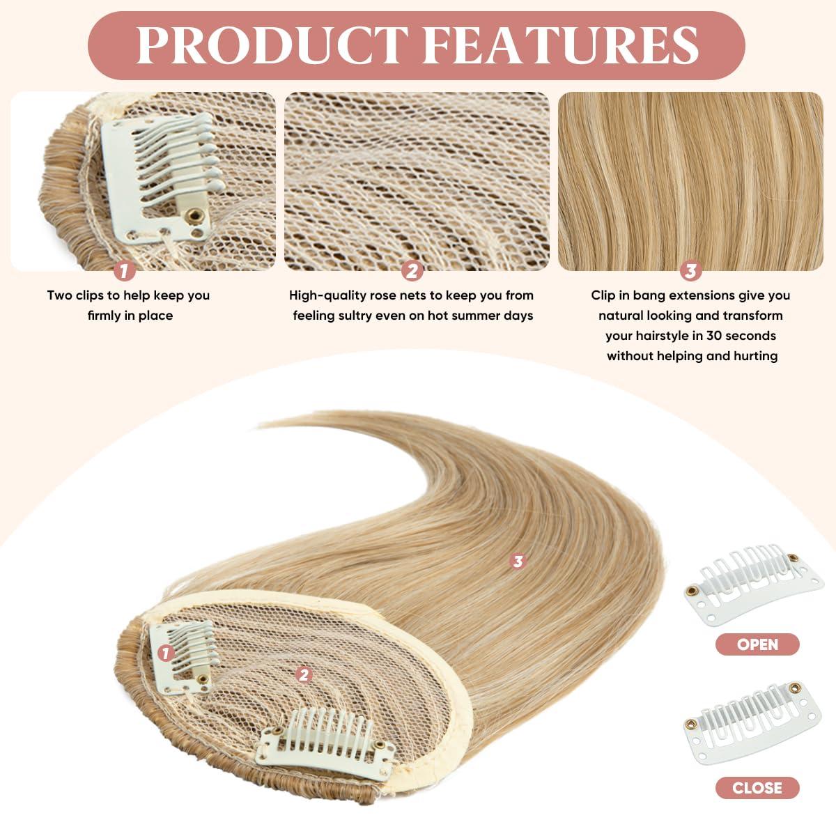 imageSARLA Side Hair Bangs Clip in Off Black One Piece Straight Synthetic Bangs Extension for WomenChestnut