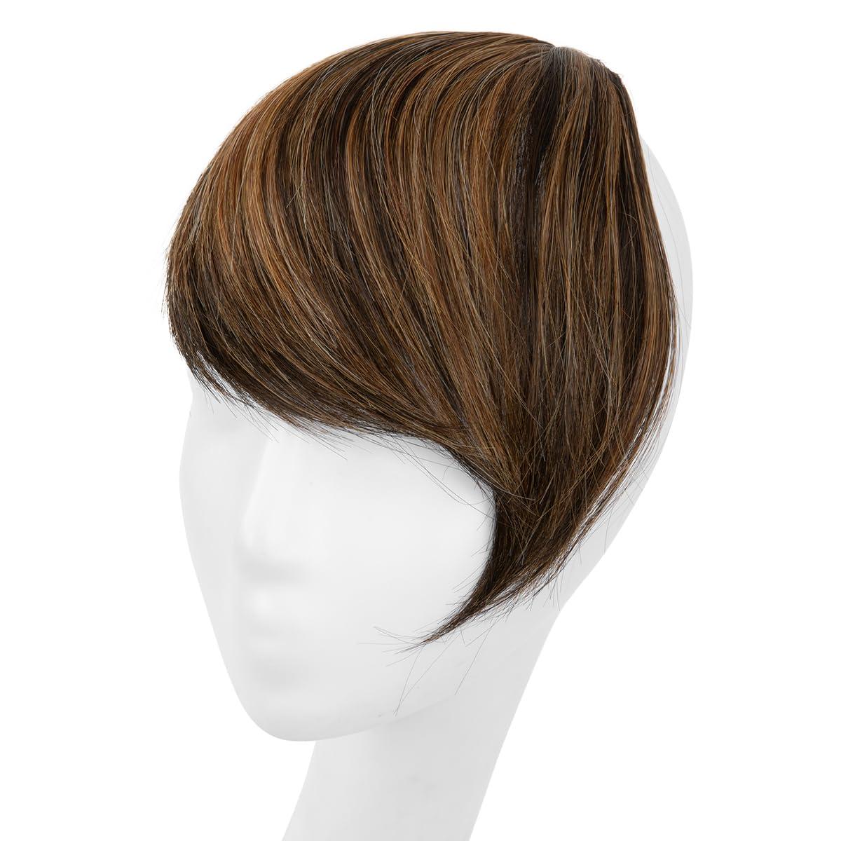 imageSARLA Side Hair Bangs Clip in Off Black One Piece Straight Synthetic Bangs Extension for WomenChestnut