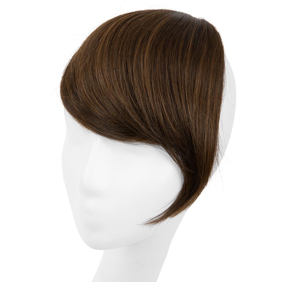imageSARLA Side Hair Bangs Clip in Off Black One Piece Straight Synthetic Bangs Extension for WomenChocolate