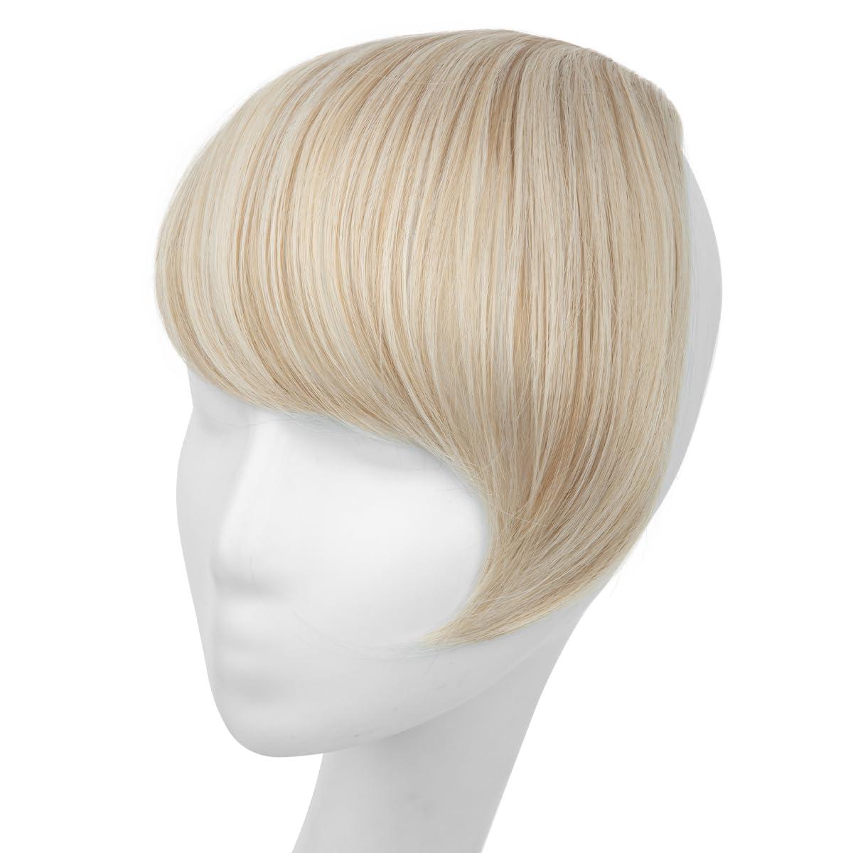 imageSARLA Side Hair Bangs Clip in Off Black One Piece Straight Synthetic Bangs Extension for WomenCream Blonde