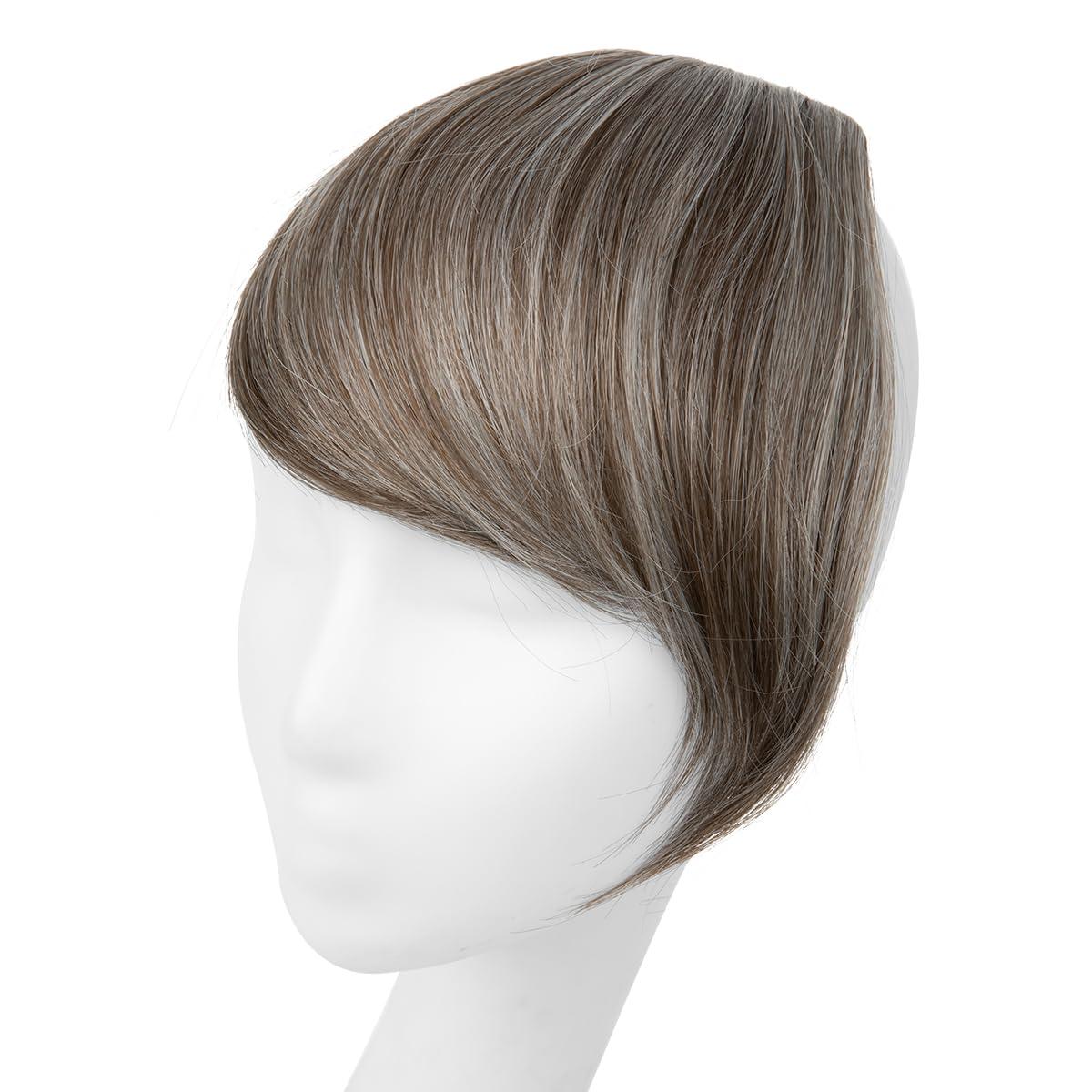 imageSARLA Side Hair Bangs Clip in Off Black One Piece Straight Synthetic Bangs Extension for WomenMiddle Grey
