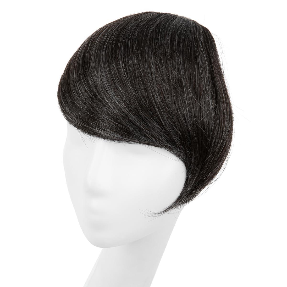 imageSARLA Side Hair Bangs Clip in Off Black One Piece Straight Synthetic Bangs Extension for WomenPepper Grey