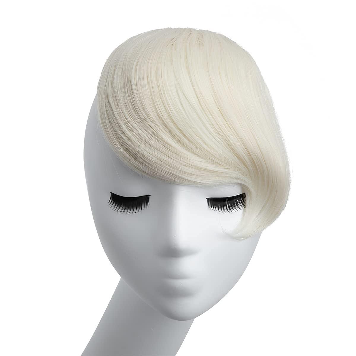 imageSARLA Side Hair Bangs Clip in Off Black One Piece Straight Synthetic Bangs Extension for WomenPlatinum Blonde
