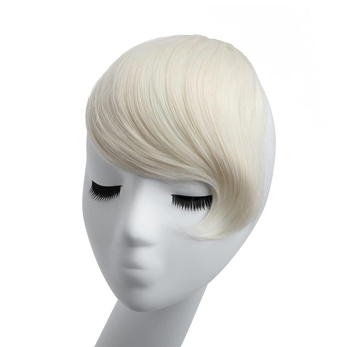 imageSARLA Side Hair Bangs Clip in Off Black One Piece Straight Synthetic Bangs Extension for WomenPlatinum Blonde