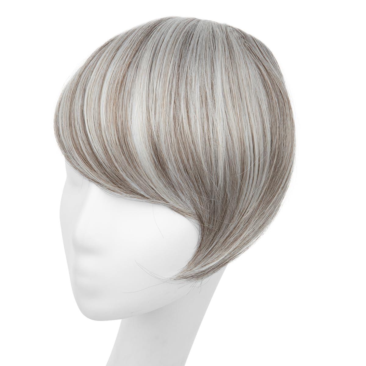 imageSARLA Side Hair Bangs Clip in Off Black One Piece Straight Synthetic Bangs Extension for WomenPolar Silver