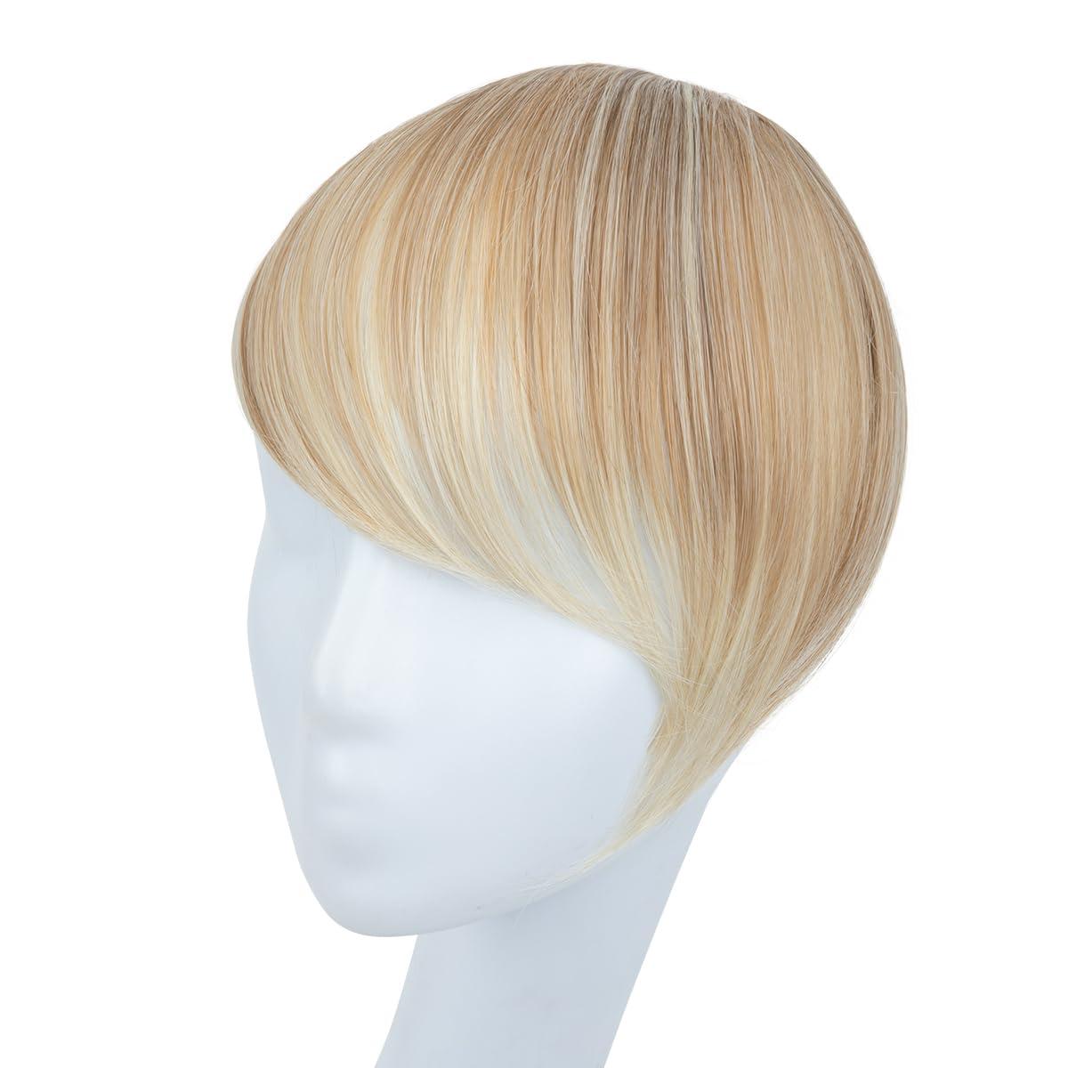 imageSARLA Side Hair Bangs Clip in Off Black One Piece Straight Synthetic Bangs Extension for WomenSunny Blonde