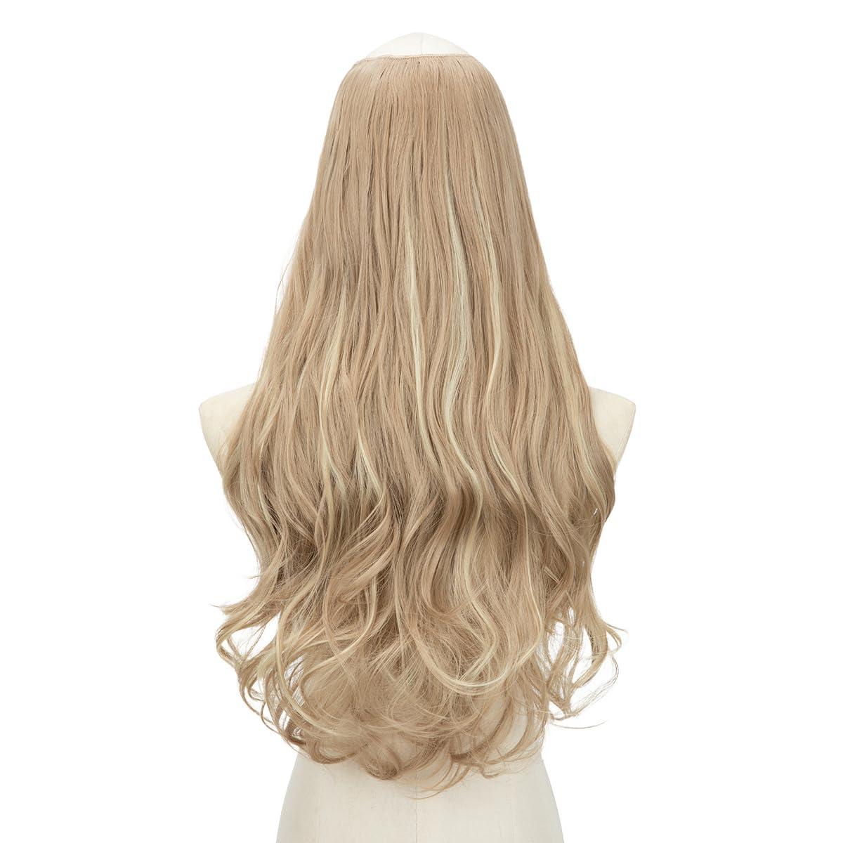 imageSARLA U Part Hair Extensions Dirty Blonde Full Head Clip in Synthetic Wave Curly Hairpiece Long 24 Inch for WomenDirty Blonde